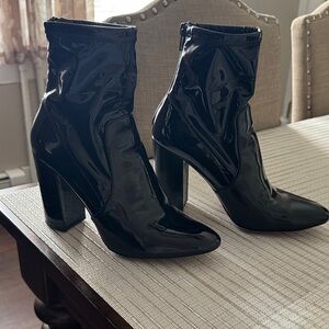 Aldo Black Patent Block Heel Ankle Booties